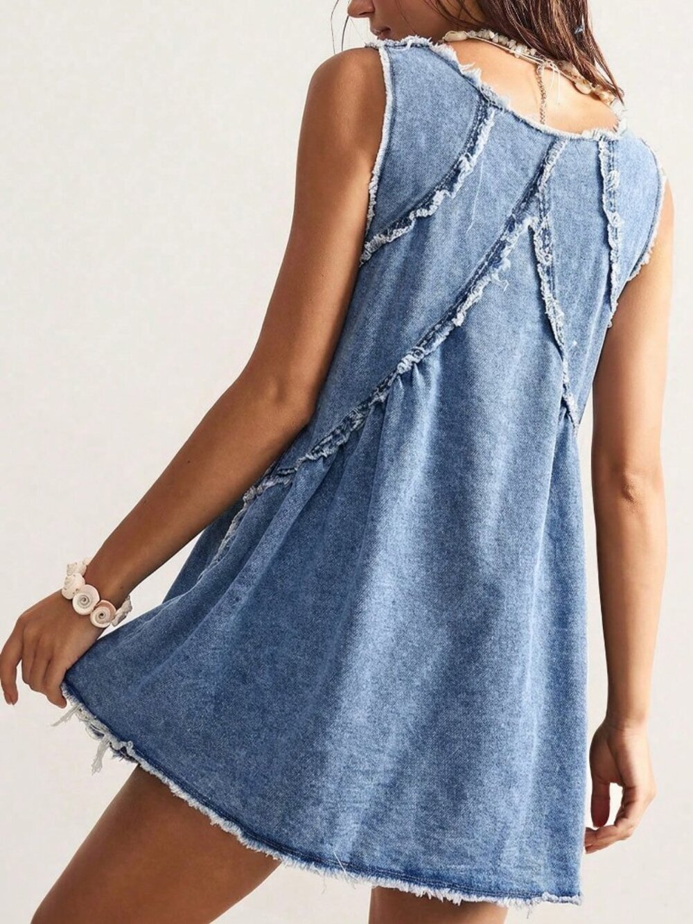 Light Wash Casual Women's Plus Size Minimalist Sleeveless Denim Vacation Dresses - Picture 3 of 5
